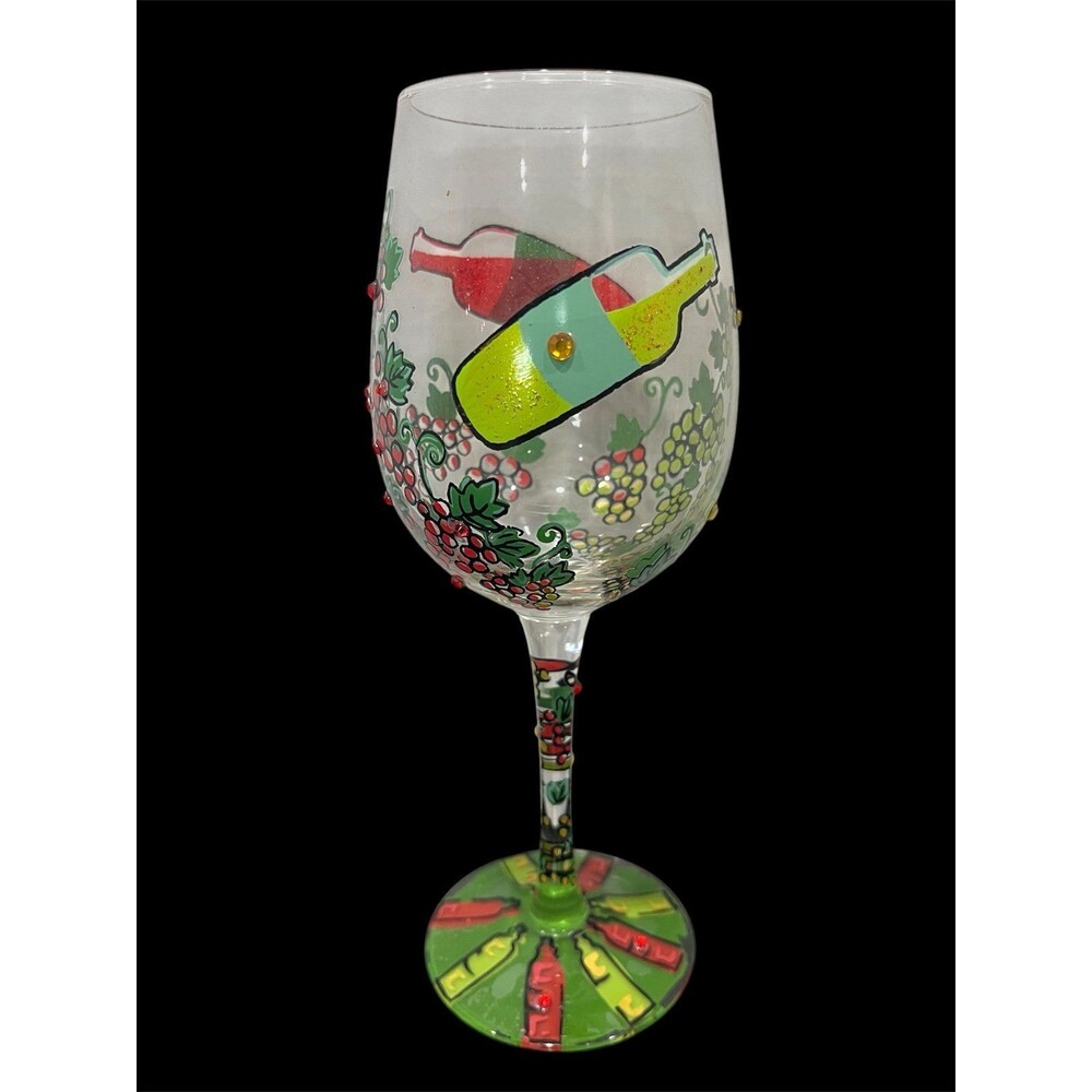 9” Love My Wine Glass Fun Colors Decorative Grapes Mug